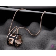 Hermes 3D Pop H logo Snake Bone Black Necklace in Pink Gold