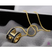 Hermes 3D Pop H logo Snake Bone Black Necklace in Yellow Gold