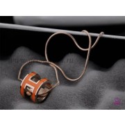 Hermes 3D Pop H logo Snake Bone Orange Necklace in Pink Gold