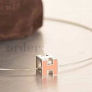 Hermes Cage dH Necklace Pink in Lacquer With Gold