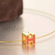 Hermes Cage dH Necklace Orange in Lacquer Yellow Gold