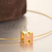 Hermes Cage dH Necklace Red in Lacquer Yellow Gold