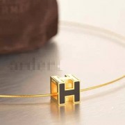 Hermes Cage dH Necklace Black in Lacquer Yellow Gold