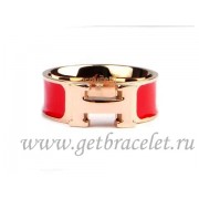 Hermes Enamel Clic H Ring in 18kt Pink Gold with Red
