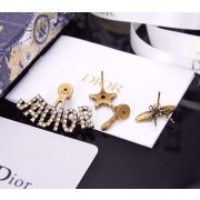 Low Price Dior Gold-tone JADIOR Motif Women Paved Diamonds Star Bee Asymmetric Stud Earrings Best Gift Replica