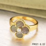 Premium replica Van Cleef Vintage Alhambra Ring In Yellow Gold With Gray Mother-Of-Pearl