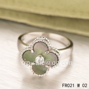 Premium replica Van Cleef Vintage Alhambra Ring In White Gold With Gray Mother-Of-Pearl