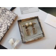 Most Luxury Christian Dior JADIOR Rectangular Hollowed-out Pendant Diamonds Edging Women White Pearl Earrings UK