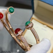 Piaget Possession Open Bangle Bracelet Carnelian Cabochons/Malachite Cabochons With Pave Diamonds Rose Gold