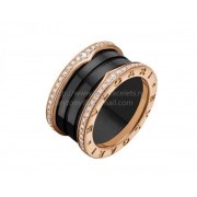 B.zero1 4-Band Ring Rose Gold and Black Ceramic with Pave Diamonds Along the Edges