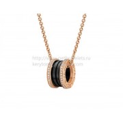 B.zero1 Necklace Pink Gold Black Ceramic with Pave Diamonds Pendant