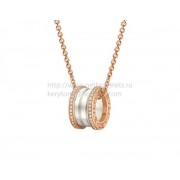 B.zero1 Necklace Pink Gold White Ceramic with Pave Diamonds Pendant