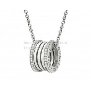B.zero1 Pendant with Chain in White Gold with Pave Diamonds on the Edges