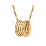 B.zero1 Pendant with Chain in Yellow Gold with Pave Diamonds on the Edges