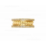 2020 New B.zero1 Rock 2-Band Ring in 18kt Yellow Gold with Studded Spiral and Pave Diamonds on the Edges