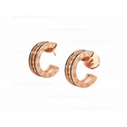 B.zero1 Rock Earrings with 18kt Rose Gold Pendant with Studded Spiral Black Ceramic Inserts on the Edges