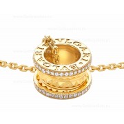 B.zero1 Rock Necklace with 18kt Yellow Gold Pendant with Studded Spiral Pave Diamonds on the Edges