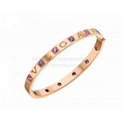 Bangle Bracelet Pink Gold with 6 Amethysts and 6 Pink Tourmalines