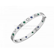 Bangle Bracelet White Gold with 6 Blue Sapphires and 6 Tsavorites