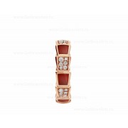 Medium Serpenti Viper 18k Rose Gold Ring with Carnelian Elements and Pave Diamonds