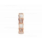 Medium Serpenti Viper 18k Rose Gold Ring with Mother of Pearl Elements and Pave Diamonds