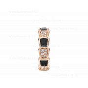 Medium Serpenti Viper 18k Rose Gold Ring with Onyx Elements and Pave Diamonds