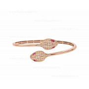 Serpenti 18K Rose Gold Bracelet set with Rubellite Eyes and Pave Diamonds