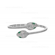 Serpenti 18K White Gold Bracelet set with Emerald Eyes and Pave Diamonds