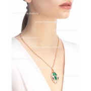 Serpenti Necklace 18K Rose Gold with Blue Sapphire Eyes Malachite Elements and Pave Diamonds on the Pendant