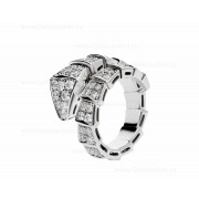 Serpenti Viper One-Coil Ring in 18K White Gold with Full Pave Diamonds