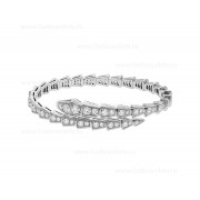 Serpenti Viper One-coil Thin Bracelet in 18K White Gold and Full Pave Diamonds