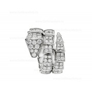 Serpenti Viper Two-Coil Ring in 18K White Gold with Full Pave Diamonds