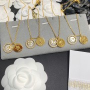 Replica Christian Dior Initial CD Logo Paved Diamonds Circle White MOP Star Double Pendants Classic Yellow Gold Necklace