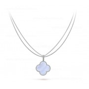 Replica Van Cleef Arpels Magic Alhambra Long Necklace 1 Motif Pendant White Gold Chalcedony