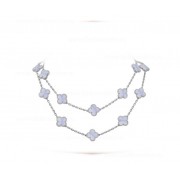 Replica Van Cleef Arpels Magic Alhambra Long Necklace 20 Motif Pendant White Gold Chalcedony