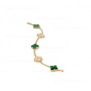 Replica Van Cleef Arpels Vintage Alhambra Bracelet 5 motifs With Diamonds and Malachite