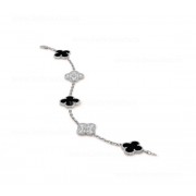Replica Van Cleef Arpels Vintage Alhambra Bracelet 5 motifs With Diamonds and Onyx