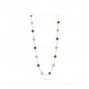 Replica Van Cleef Arpels Vintage Alhambra Long Necklace 20 Motifs Gray Mother-of-pearl With Diamonds