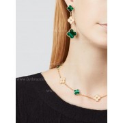 Replica Van Cleef Arpels Vintage Alhambra Necklace 10 Motifs Yellow Gold With Diamonds and Malachite