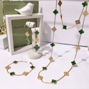 Replica Van Cleef Arpels Vintage Alhambra With Diamonds Malachite Set (3pcs)