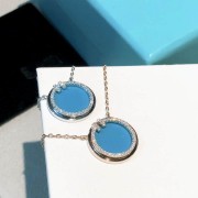 Top Tiffany T Silver Diamonds Turquoise Circle Pendant Couple Style Necklace HK