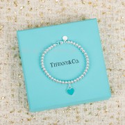 Return to Tiffany Pink/Red/Blue Tag Bead Bracelet in Silver 4 mm