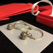 Spring Dior Tresor De Tribales Pave Diamonds Balls Pendants Females Brass CD-Bee Premium replica Hoop Earrings