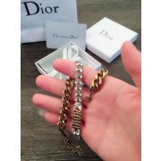 Spring Hot Selling Dior DIOR Logo Charm Thick Chain Marquise Diamond Females Antique Brass White Crystal Faux Necklace