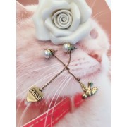 Spring Latest Dior J??Adior Classic Brass White Detail Asymmetric Swallow Heart Pendants Long Tassel Earrings For Ladies