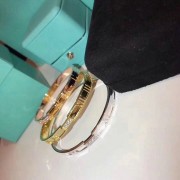 Tiffany Atlas Ladies Closed Hinged Silver Pink/ Yellow Gold Bangle Crystals 2021 Popular GRP03265/GRP03235
