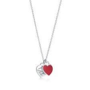 Tiffany & Co Return To Double Heart Tag Enamel Necklace 925 Silver For Ladies Pink/Red For Girls