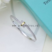 Tiffany Edge Hinged Bypass Bangle In Platinum and Yellow Gold With Diamons 70920751