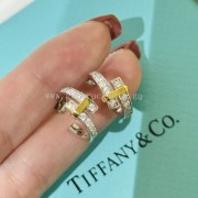 Tiffany Edge Hoop Earrings in White Gold and Yellow Gold with Diamonds