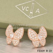Van Cleef & Arpels Flying Two Butterflies Earrings Pink Gold With Pave Diamond